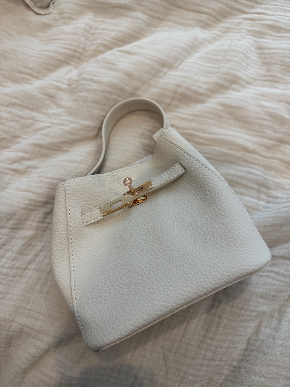Rainbow White Leather Mini Top-Handle Bag with Gold Hardware